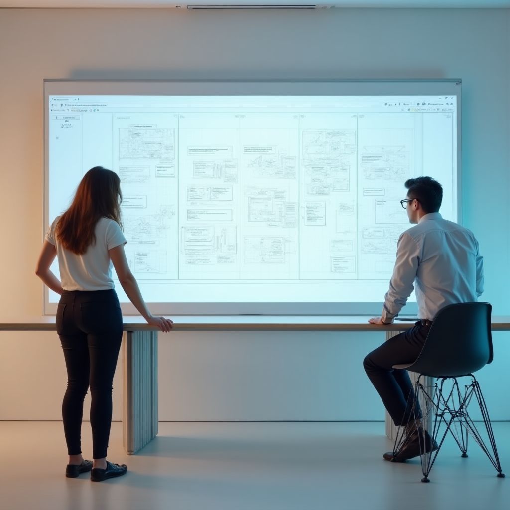 Dos consultores debatiendo sobre un gráfico estratégico
